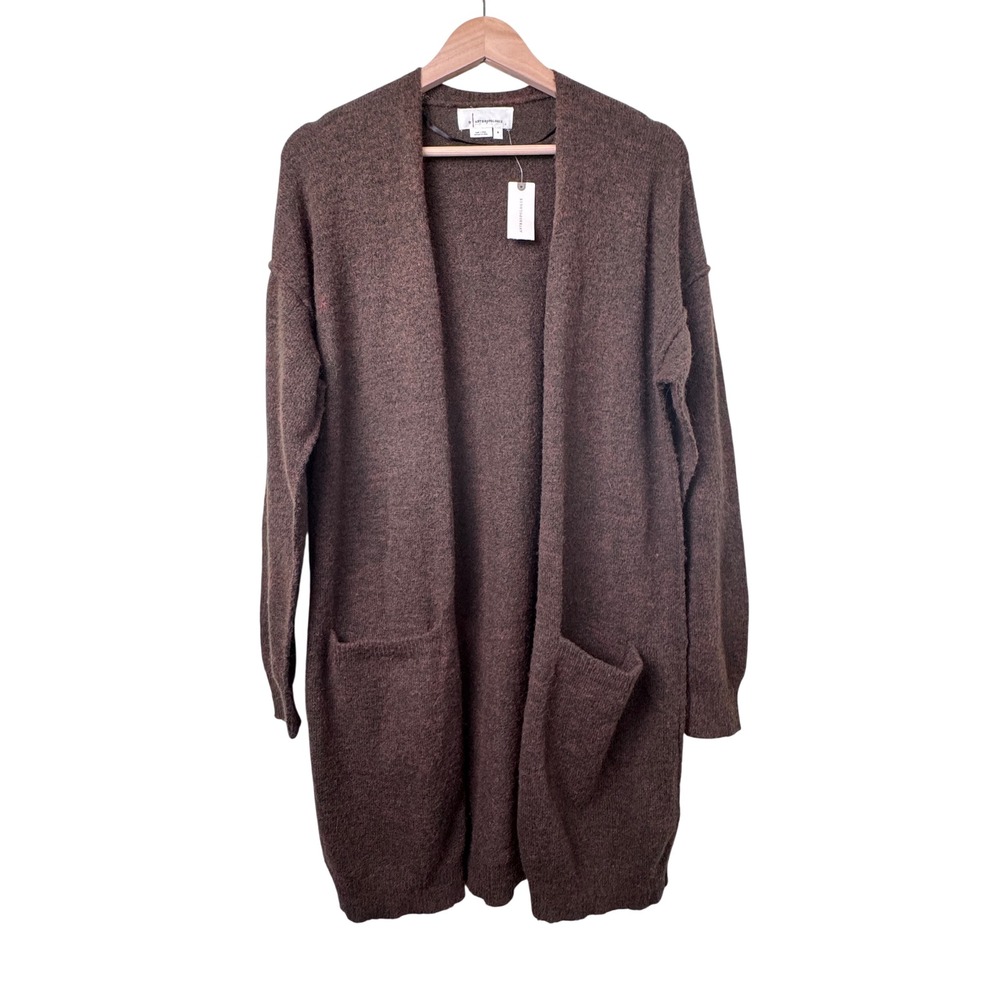 Anthropologie Wool Blend Longline Open Front Cardigan Sweater Holly Brown M NEW